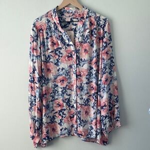 Allison Daley Pink & Navy Floral Button-Front Blouse